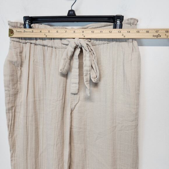 SO Tapered Leg 100% Cotton Pants Size L Oatmeal Relaxed Fit Casual Minimalist - Picture 3 of 9